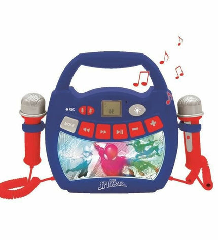 Lexibook Bluetooth speaker with karaoke microphone, electronic toy for kids, colorful design, and playful entertainment features.