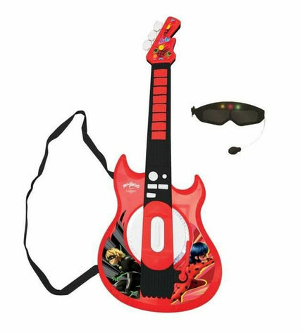 Colorful Lexibook K260MI kindergarten guitar with small body, strings, and playful design for children's musical play and learning.