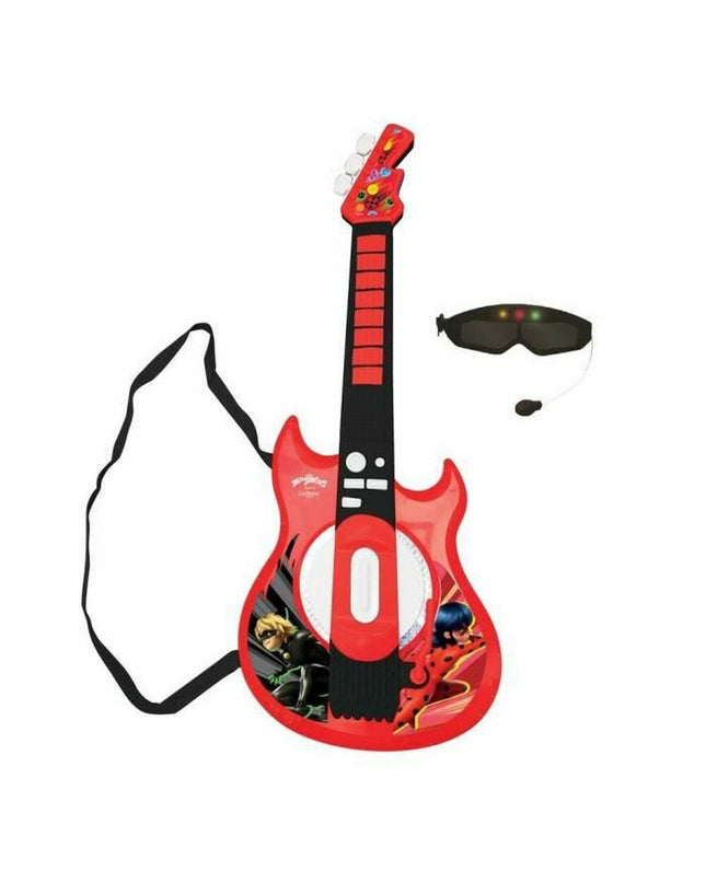 Colorful Lexibook K260MI kindergarten guitar with small body, strings, and playful design for children's musical play and learning.