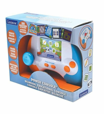 Lexibook portable game computer for children, electronic toy with French and English language options, colorful handheld gaming device.