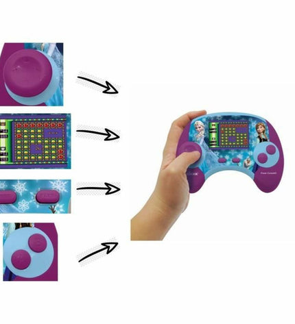 Lexibook Frozen portable game console with colorful buttons and Frozen-themed design, electronic toy for kids.