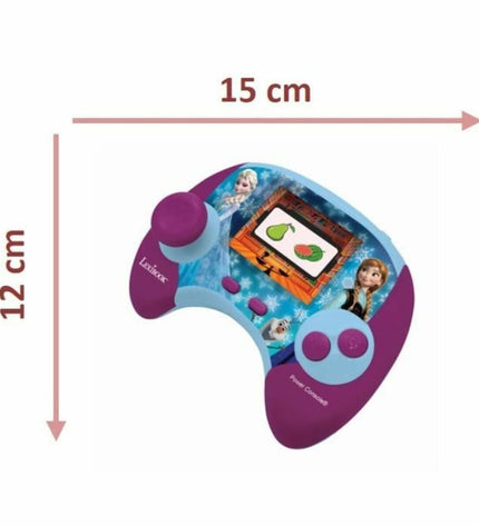 Lexibook Frozen portable game computer showing colorful screen and game controls, electronic toy for kids.