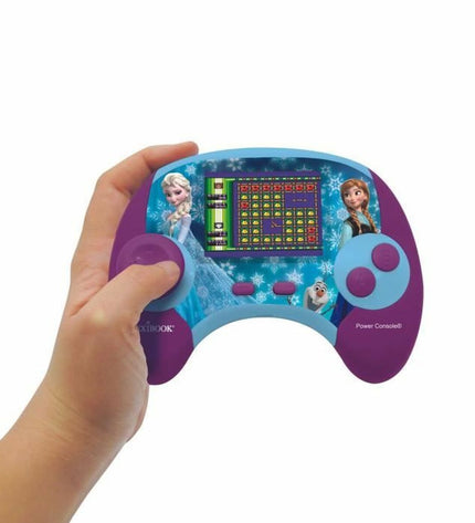 Lexibook Frozen portable game computer with colorful Frozen-themed design and buttons for electronic toy gaming.