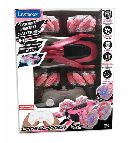 Pink and black Lexibook Crosslander remote control police car toy with realistic vehicle design, suitable for children’s play.