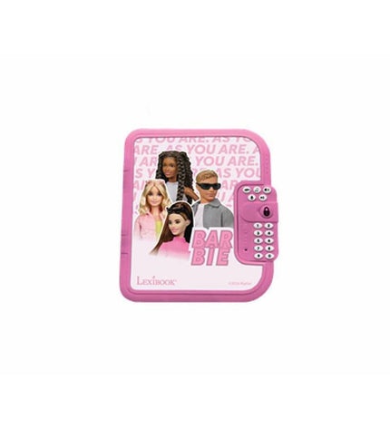 Barbie diary with accessories, colorful toy journal set for kids, featuring Barbie branding and playful design elements.