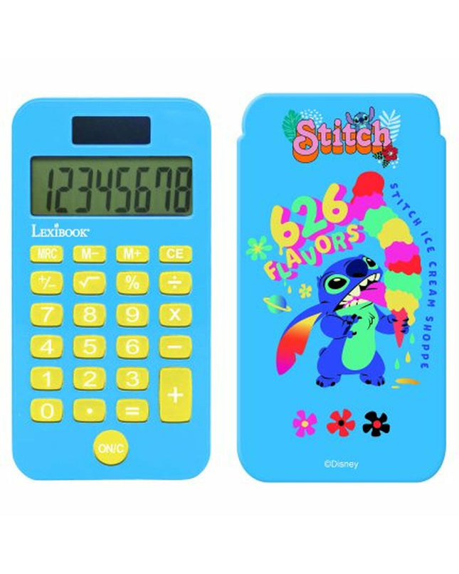 Stitch multicolour calculator with digital display, black buttons, and colorful keys, ideal for office and school use.