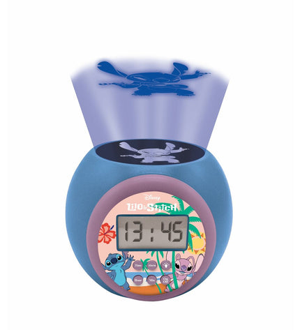 Lexibook Stitch Wekkerradio with LCD projector, colorful electronic toy for kids, featuring fun Stitch design and interactive features.