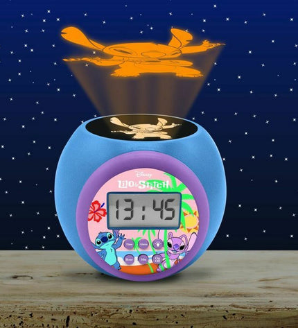 Lexibook Stitch Wekkerradio with LCD projector, electronic toy featuring colorful buttons and playful Stitch design.
