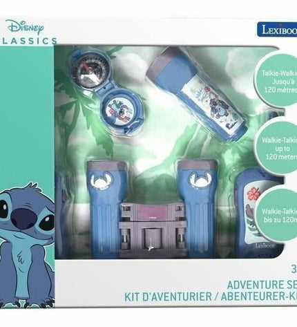 Lexibook adventure walkie-talkie set featuring Stitch from Disney, electronic toy for kids, with colorful design and push-to-talk buttons.