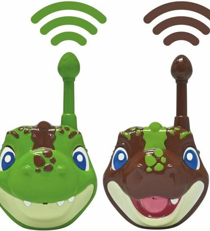 Lexibook dinosaur-themed 3D walkie-talkie for kids, 500m range, electronic toy featuring colorful dinosaur design.