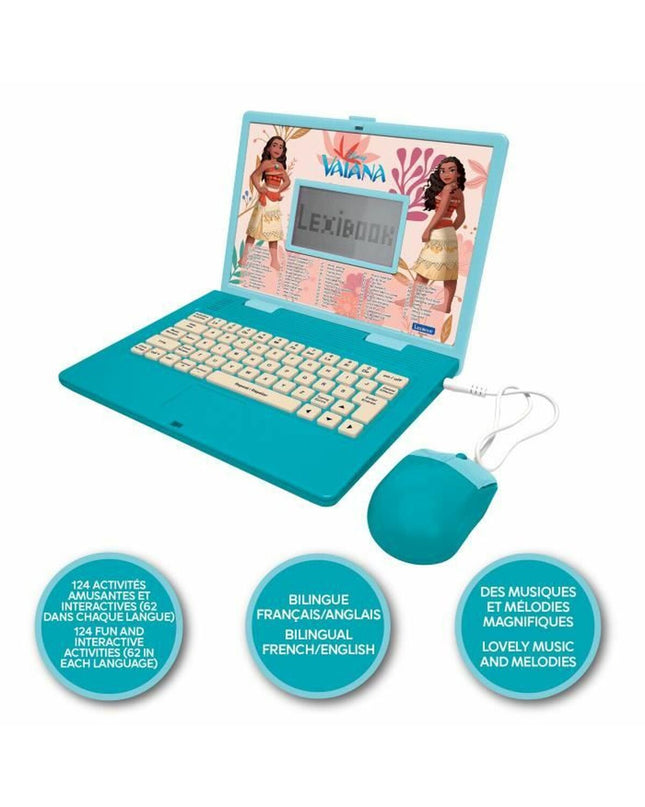 Lexibook Vaiana electronic toy computer showing colorful screen and buttons, designed for kids' educational play.