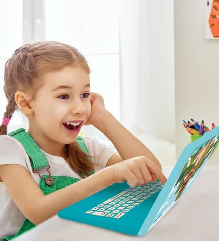 Lexibook Vaiana electronic toy computer, colorful with keys, measuring 26x5x34 cm, designed for kids' play in French and English.
