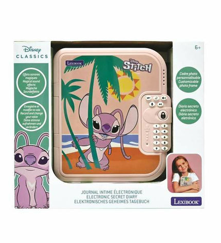 Stitch Angel pink interactive toy with agenda features, electronic plaything designed for children, brand Stitch.