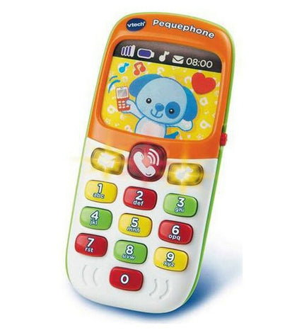Vtech toy phone for learning, imitation game, with colorful buttons and screen, measuring 14.8 x 10.6 x 7.5 cm.