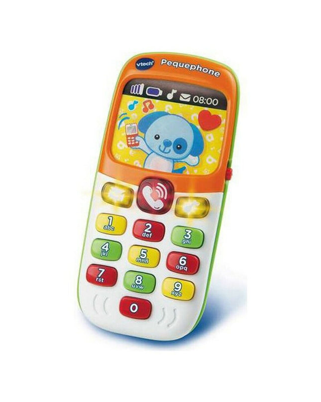 Vtech toy phone for learning, imitation game, with colorful buttons and screen, measuring 14.8 x 10.6 x 7.5 cm.
