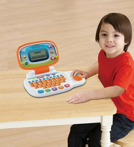 Vtech baby orange sound toy laptop, colorful plastic educational toy for young children, with buttons and playful design
