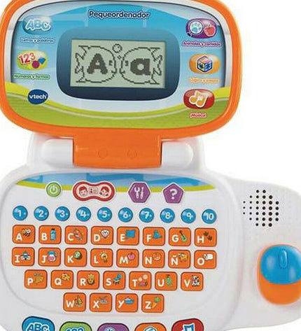 Vtech Baby Geluid Oranje Laptop toy for young children with colorful buttons and playful design.