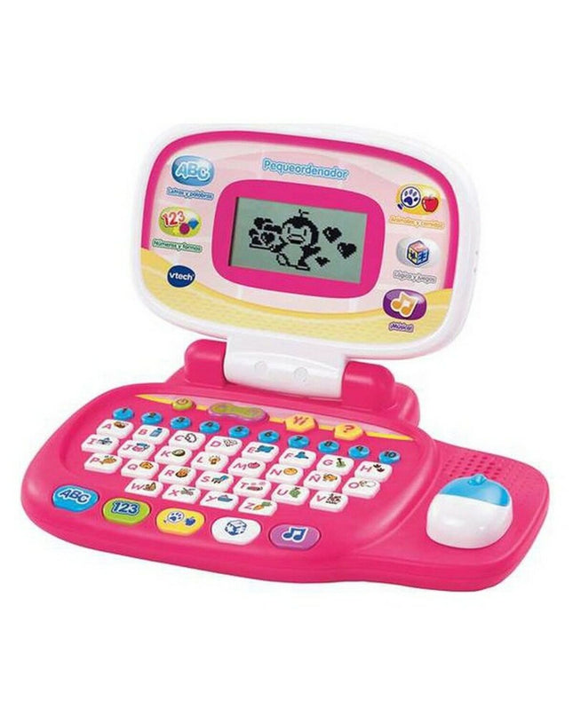 Vtech baby pink sound laptop toy for young children, colorful educational gadget with buttons and playful design.