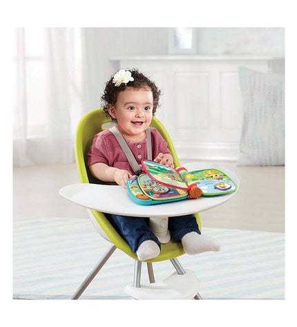 Vtech Baby musical book toy with colorful pages and buttons, designed for infants and young children to promote early learning.