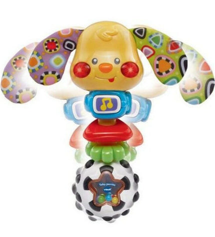 Vtech Puppy Toby teething rattle toy for babies, colorful plastic animal with textured surface for young children to chew and play