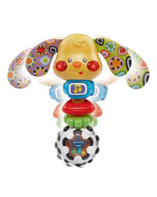 Vtech Puppy Toby teething rattle toy for babies, colorful plastic animal with textured surface for young children to chew and play