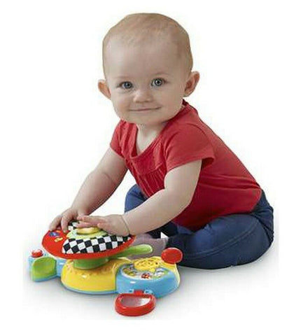 Vtech baby stroller steering wheel toy with colorful buttons, designed for young children, measuring 30x11.6x24 cm.