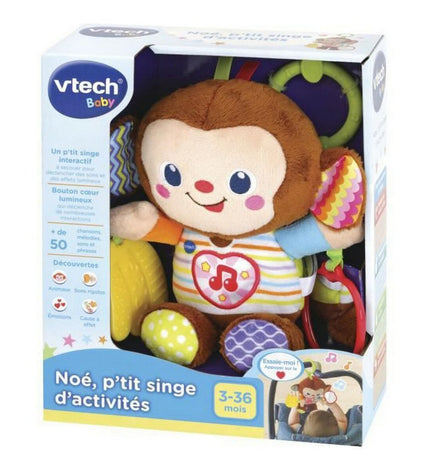 Vtech Baby Muziekspeelgoed Noé, p'tit singe d'activités for babies, colorful soft toy with buttons and musical features.