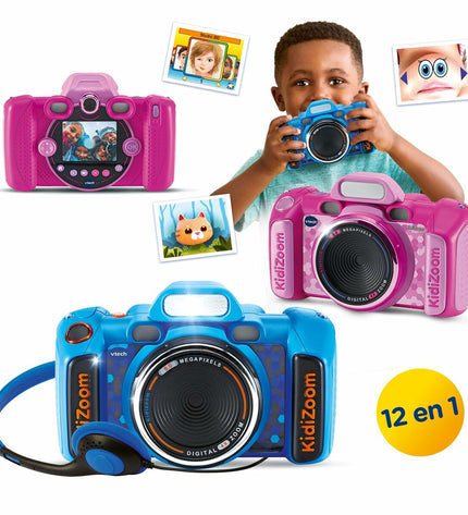 Pink Vtech Kidizoom Duo DX toy camera for kids, featuring colorful design and electronic toy functions for children.