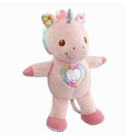Vtech unicorn plush toy with sound, soft plush in pink and white, measuring 20x28x12 cm, for children’s play and comfort.