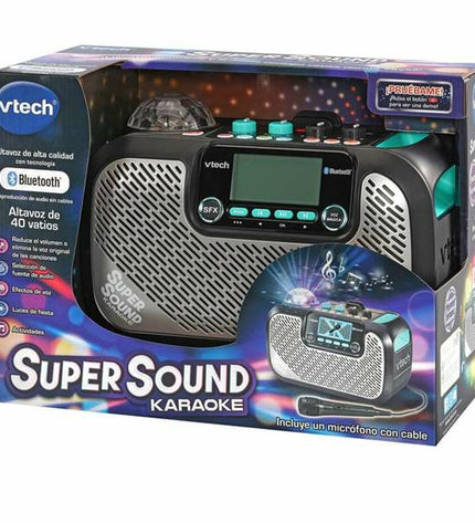Vtech Super Sound karaoke microphone speaker toy for kids, with colorful buttons and microphone, electronic entertainment for children.