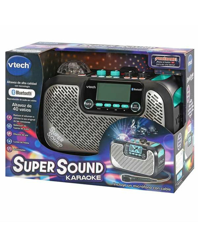 Vtech Super Sound karaoke microphone speaker toy for kids, with colorful buttons and microphone, electronic entertainment for children.