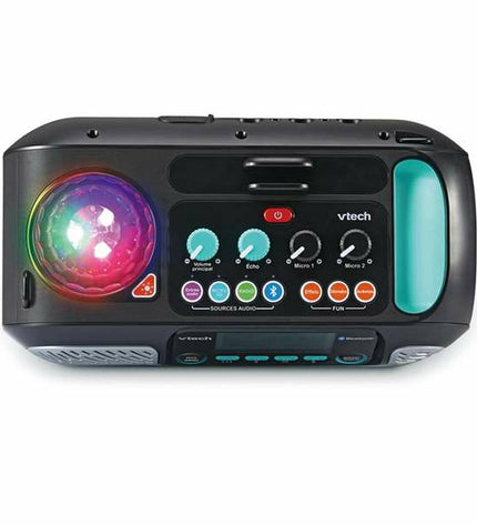 Vtech Super Sound karaoke microphone and speaker toy for kids, colorful electronic playset with microphone and sound buttons.