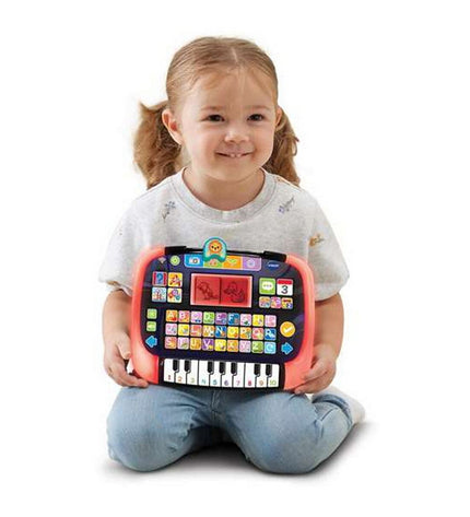 Vtech interactieve kindertablet met piano, elektronisch speelgoed voor kinderen met kleurrijk ontwerp en speelse functies.