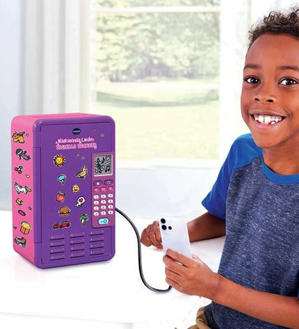 Vtech interactive electronic toy with colorful buttons and screen, designed for children’s play and learning activities.