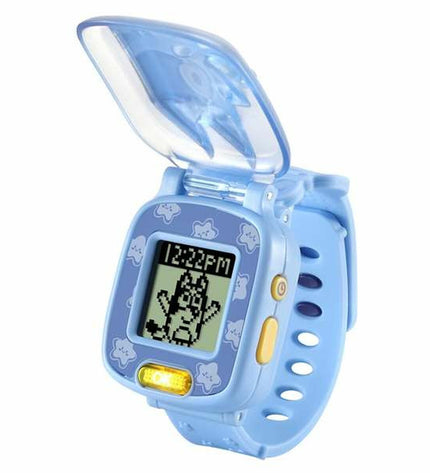 Bluey children's clock, blue and plastic, measuring 15x5.8x21.6 cm, designed for young children’s play and learning.