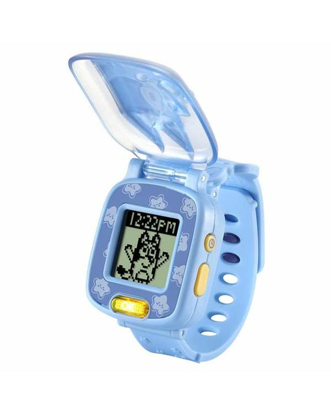 Bluey children's clock, blue and plastic, measuring 15x5.8x21.6 cm, designed for young children’s play and learning.