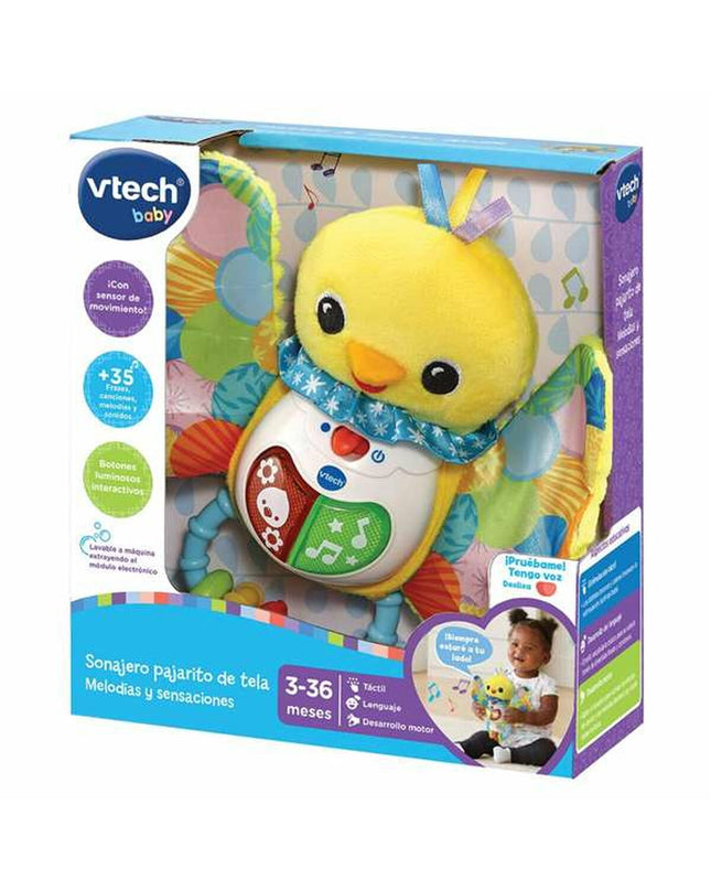 Vtech baby musical rattle shaped like a duck with lights, interactive toy for young children, measuring 20x21x6 cm.