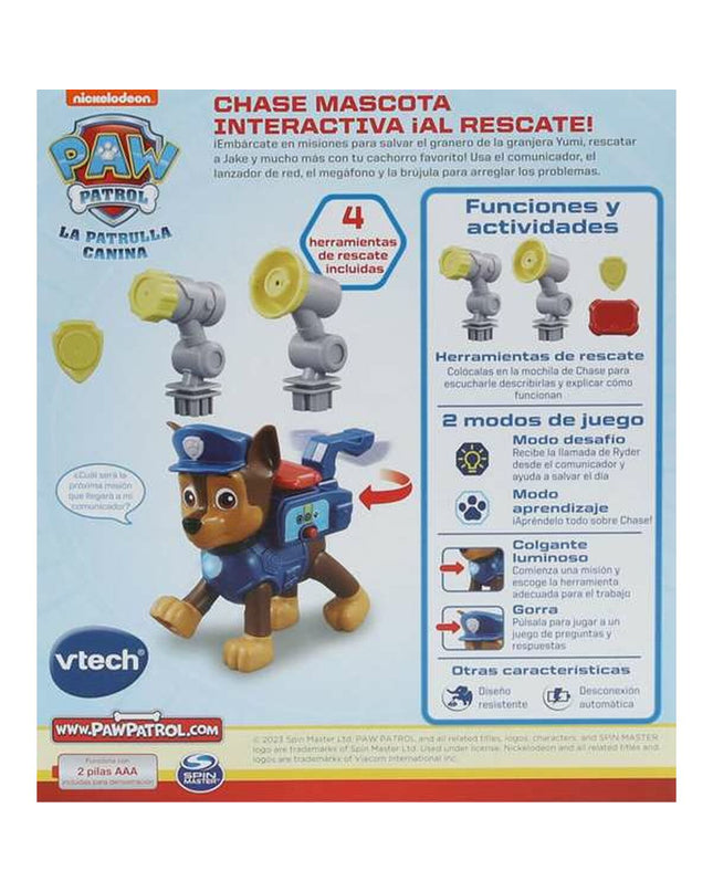 Electronic toy of Chase from Paw Patrol, interactive pet playset with dimensions 16x12x8 cm, suitable for children.