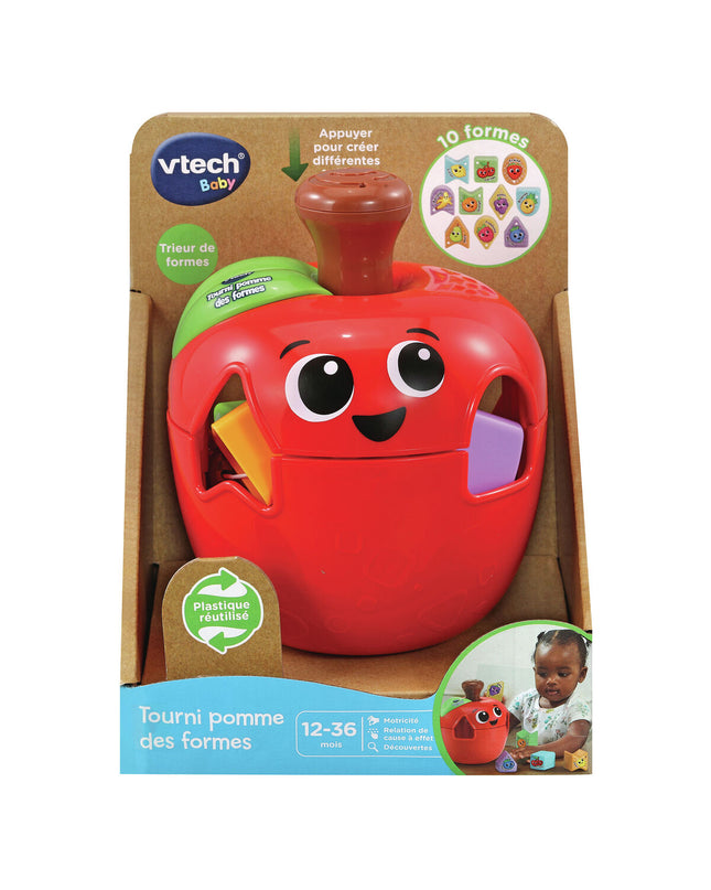 Vtech Baby babyspeeltje Pomme Des Formes, kleurrijk en zacht speelgoed voor jonge kinderen met verschillende vormen en texturen.
