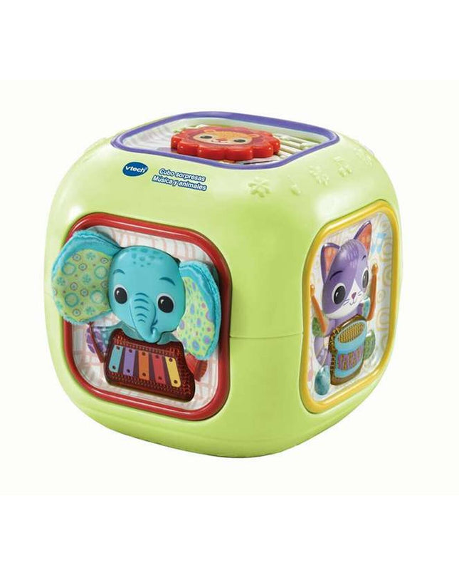 Vtech muziekspeelgoed for babies, colorful toy with buttons and musical features, measuring 12x12x12 cm, designed for young children.