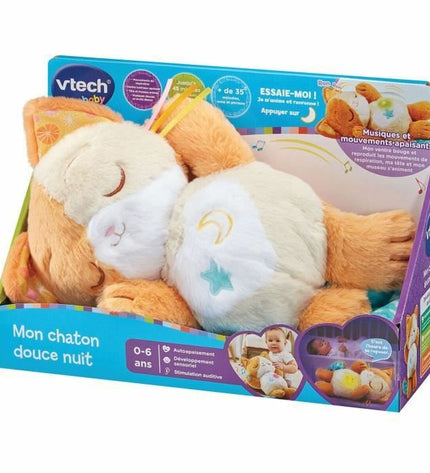 Vtech Baby Muziekspeelgoed Baby My Kitten, soft plush toy for young children, measures 36x25x14 cm, with colorful features.