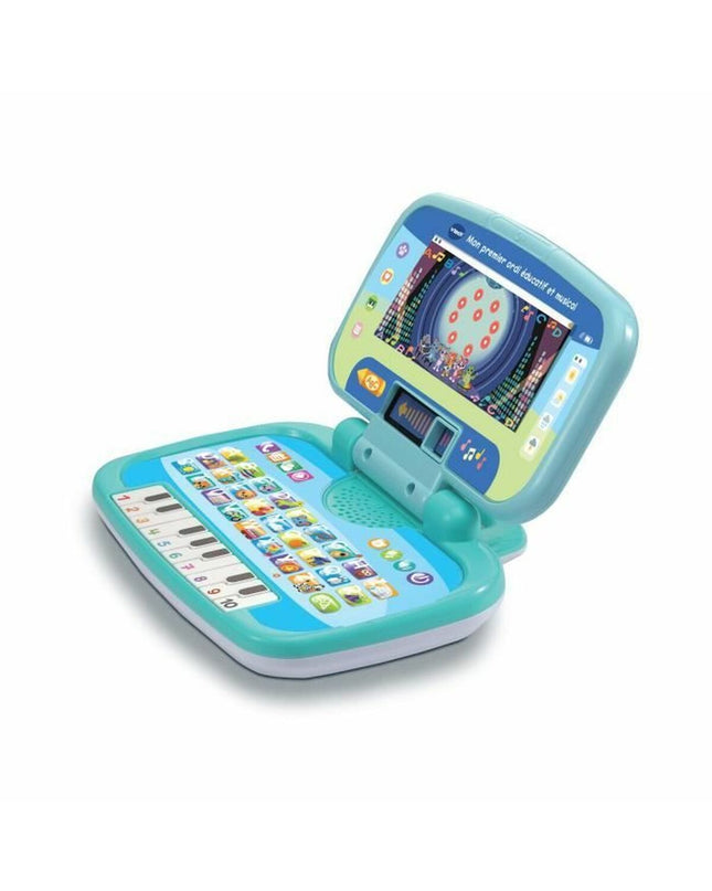 Vtech Baby speelgoedcomputer for kids, educational and musical electronic toy, pink with colorful buttons, designed for young children.