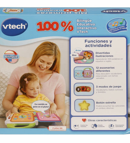 Vtech Mis primeras 100 palabras interactieve kinderboek voor babies, kleurrijke pagina's en leren woorden voor jonge kinderen
