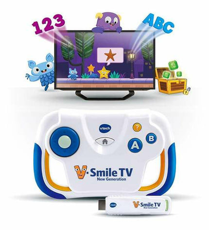 Vtech V-Smile TV portable game console for children, electronic toy with colorful controls and screen for kids' gaming.