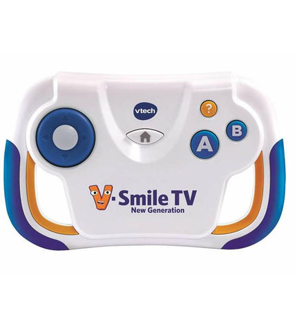 Vtech V-Smile TV portable game console with colorful buttons and screen, designed for children’s electronic games and educational fun.