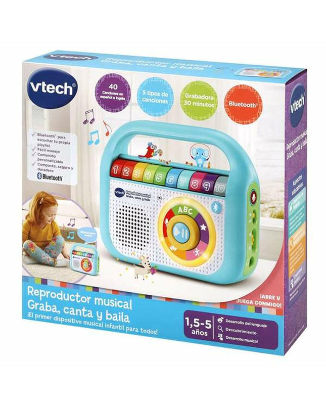 Vtech Bluetooth music toy for kids with sound recording feature, colorful musical instrument for children’s play and learning.