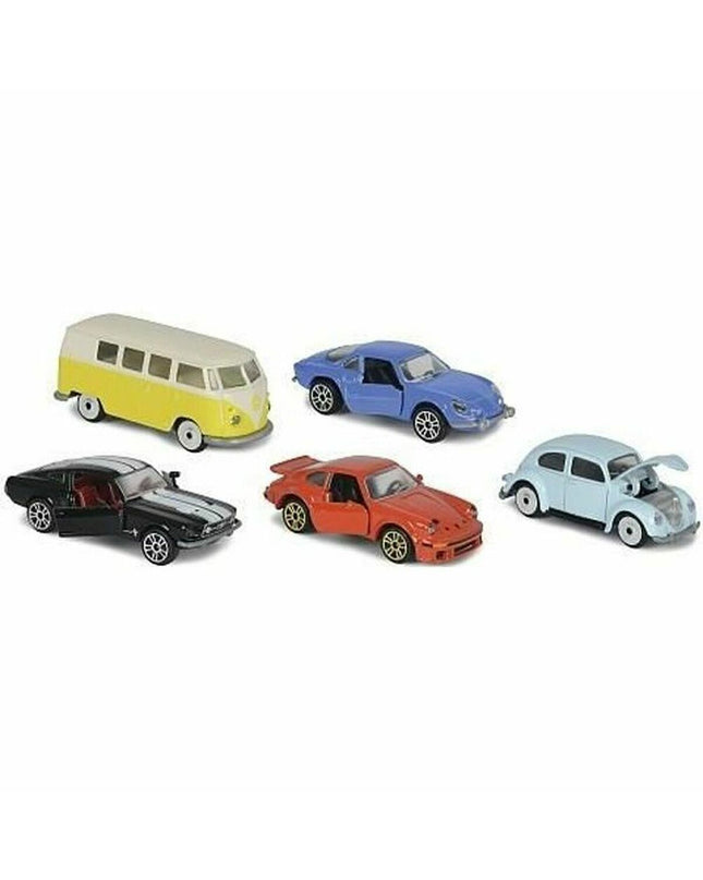 Smoby vintage vehicle playset with five toy vehicles, including cars and trucks, for imaginative children's play.