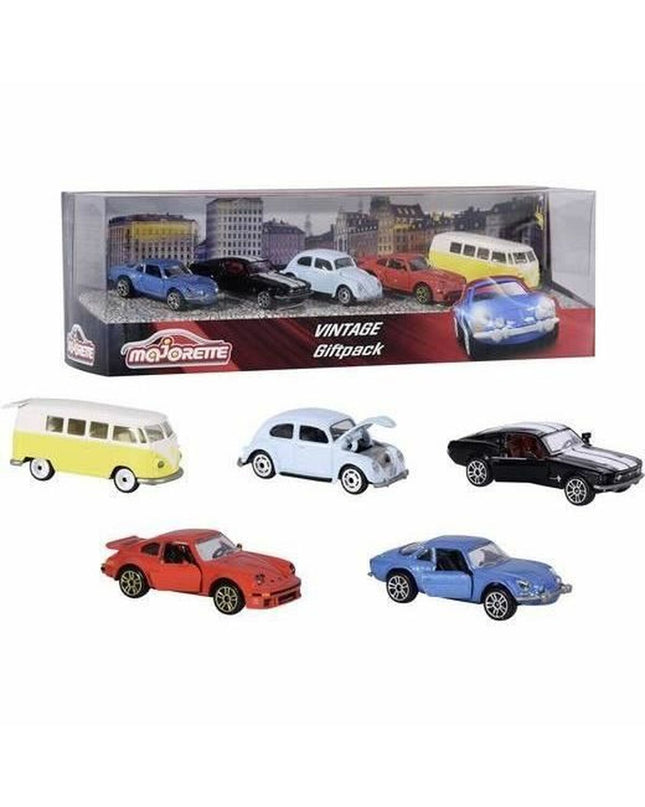 Smoby Vintage vehicle playset with five toy vehicle pieces, colorful plastic construction, designed for children's imaginative play.