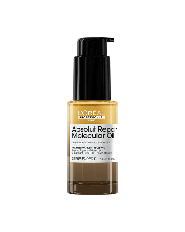 L'Oreal Professionnel Paris Absolut Repair Molecular supplement bottle, 30 ml, for hair health and repair.