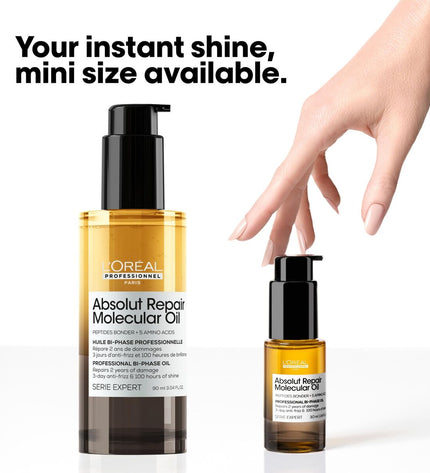 L'Oreal Professionnel Paris Absolut Repair Molecular nutritional supplement bottle, 30 ml for hair health and repair.